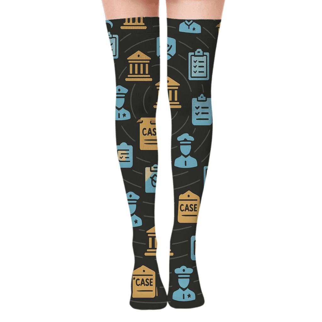 Courtroom Orbit With Probation Officer Motifs stylish fashion over-the-knee socks