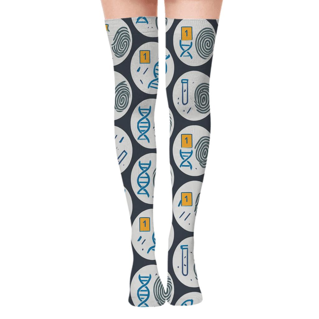 Microscope Mosaic With Forensic Scientist Motifs stylish fashion over-the-knee socks
