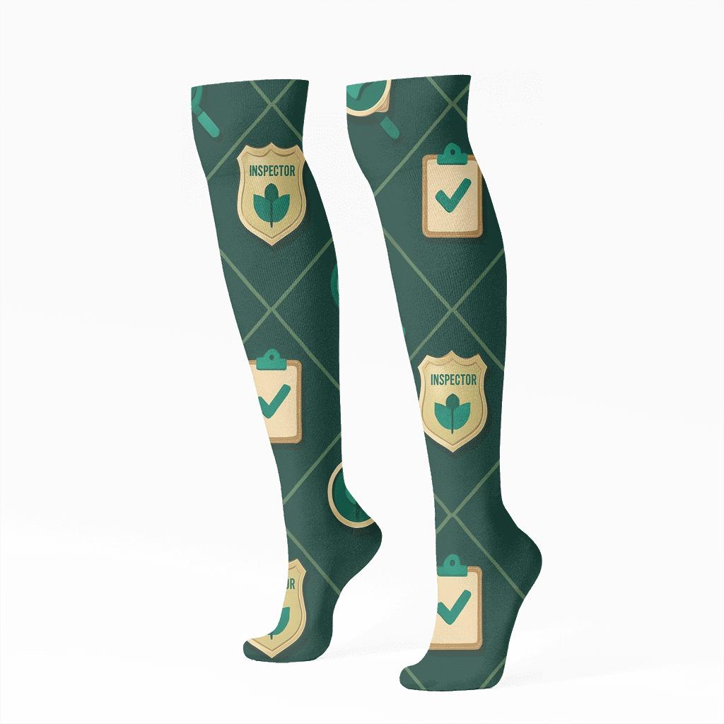 Environmental Inspector Badge Lattice On Deep Forest Ground designer print knee-high socks