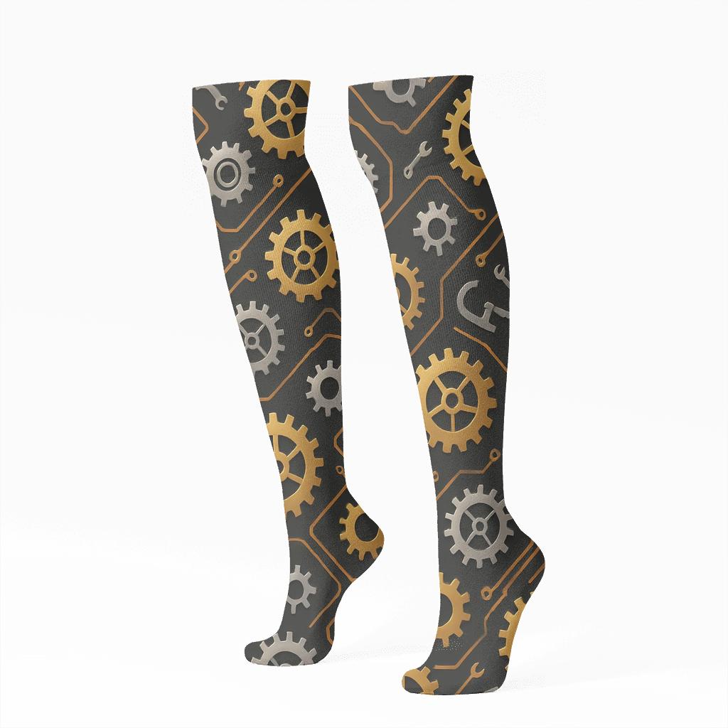Gear Circuit Weave With Mechanical Engineer Icons premium sports knee-high socks