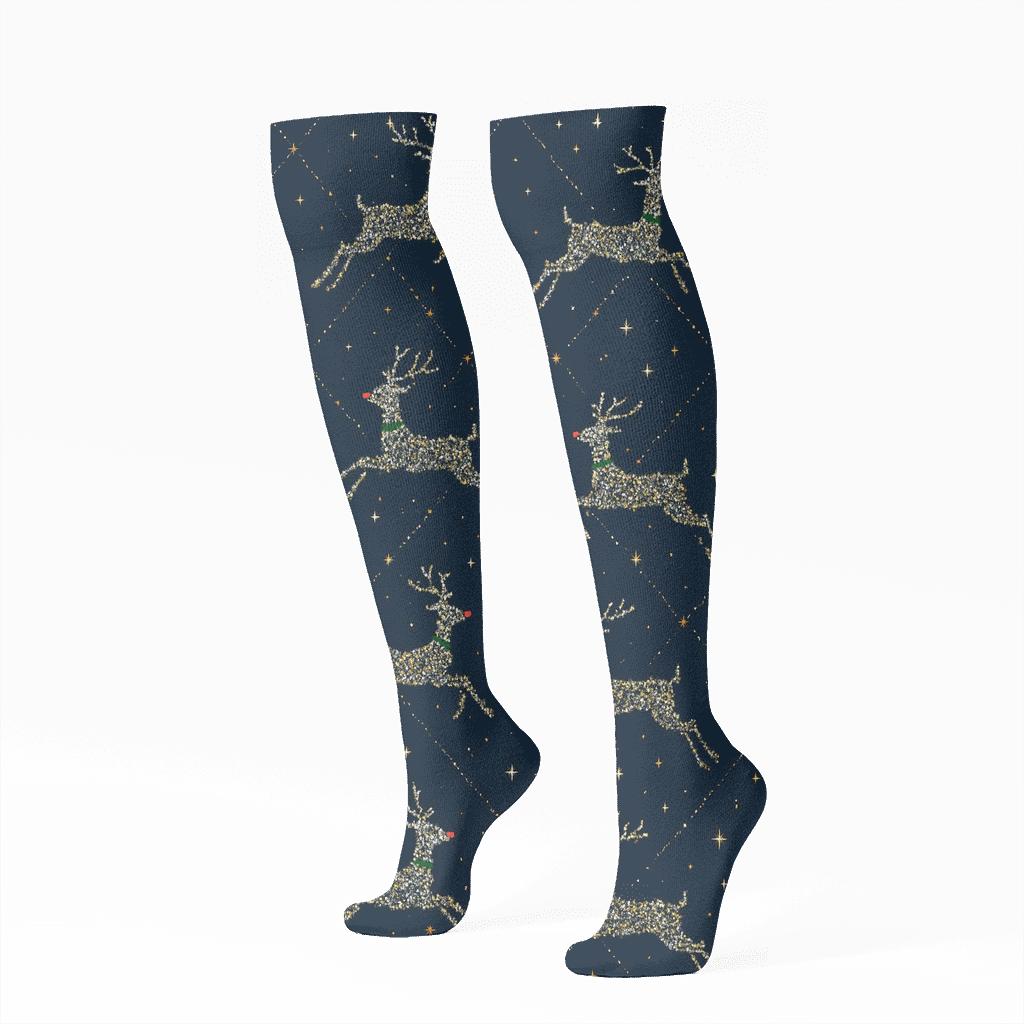 Christmas Starry Reindeer Lattice comfortable cotton knee-high socks
