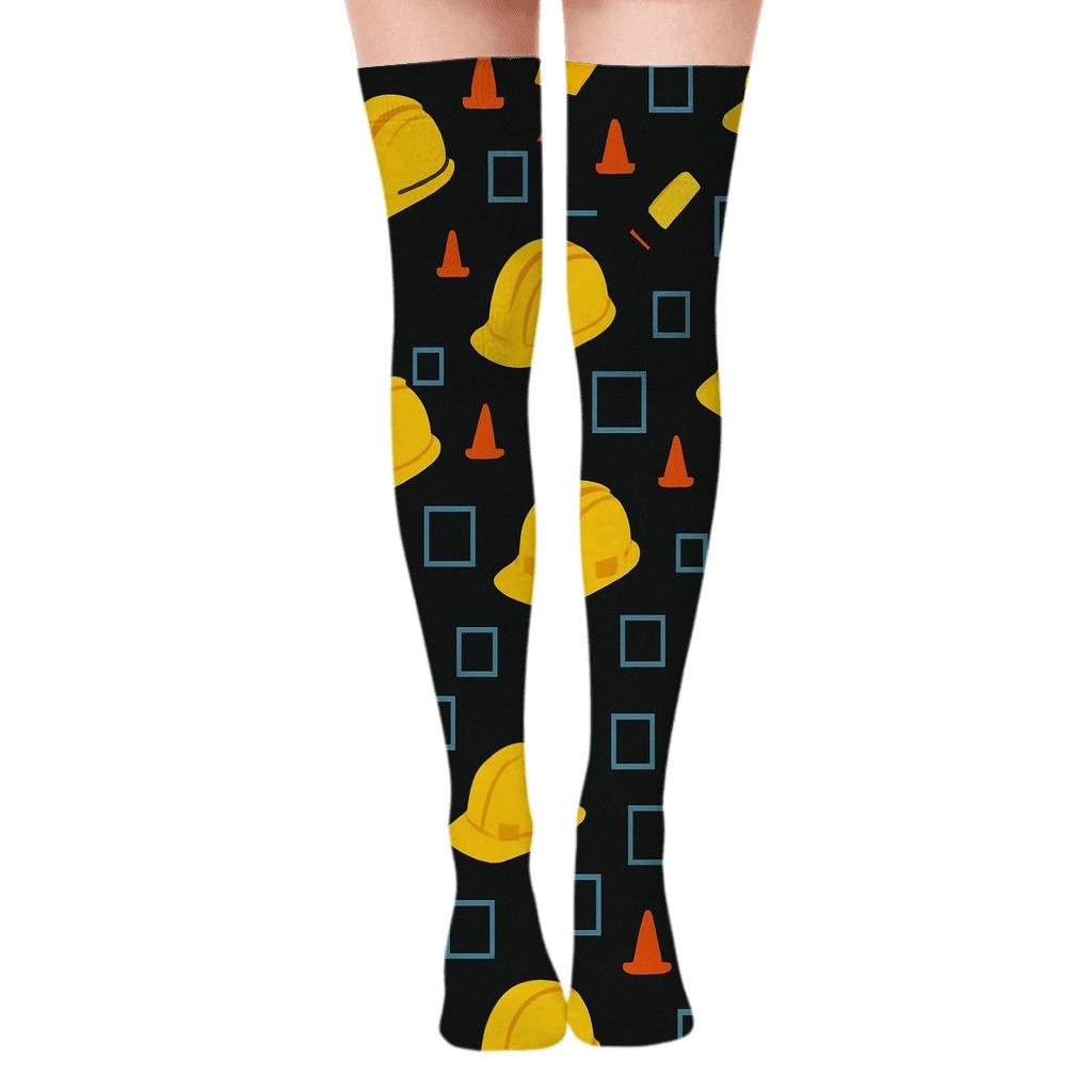 Hard Hat Constellations Construction Worker Pattern unique graphic over-the-knee socks