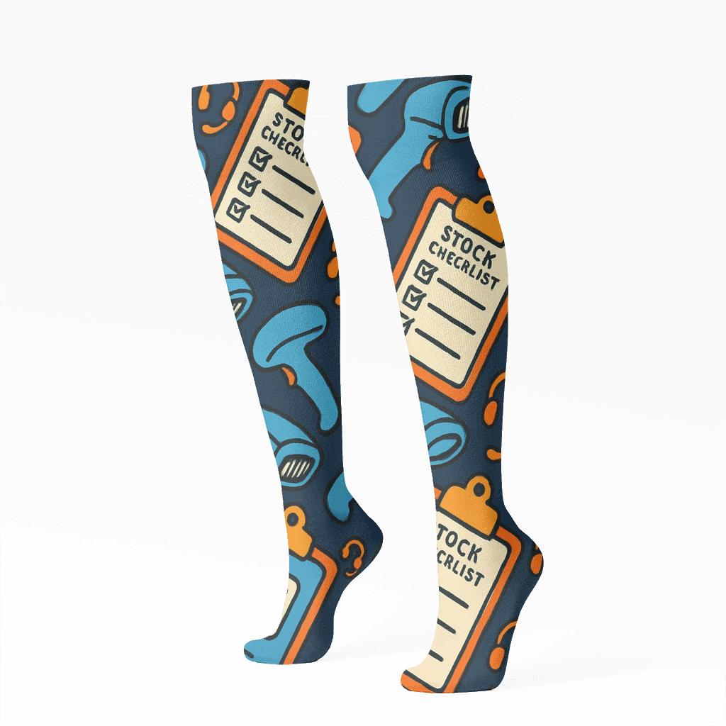 Clipboard Cascade With Store Manager Icons In Navy custom knee-high socks