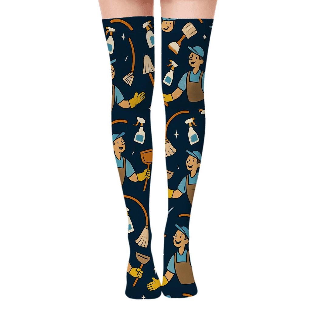 Mop Juggle Rhythm For Janitor Night Shift personalized over-the-knee socks