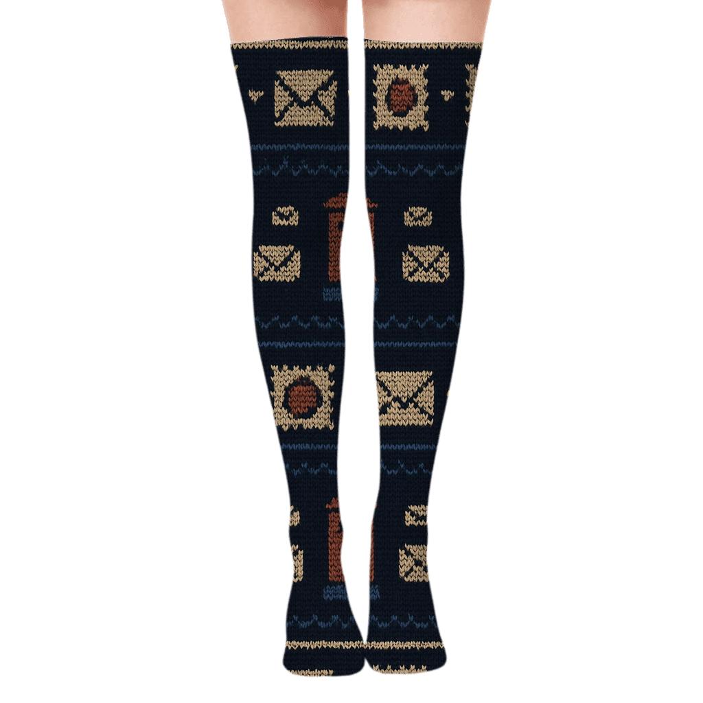 Postal-worker Tapestry Night Route designer print over-the-knee socks