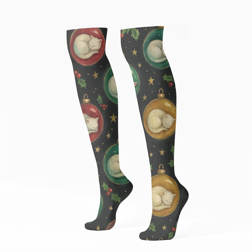 Midnight Ornament Cats Constellation unique graphic knee-high socks