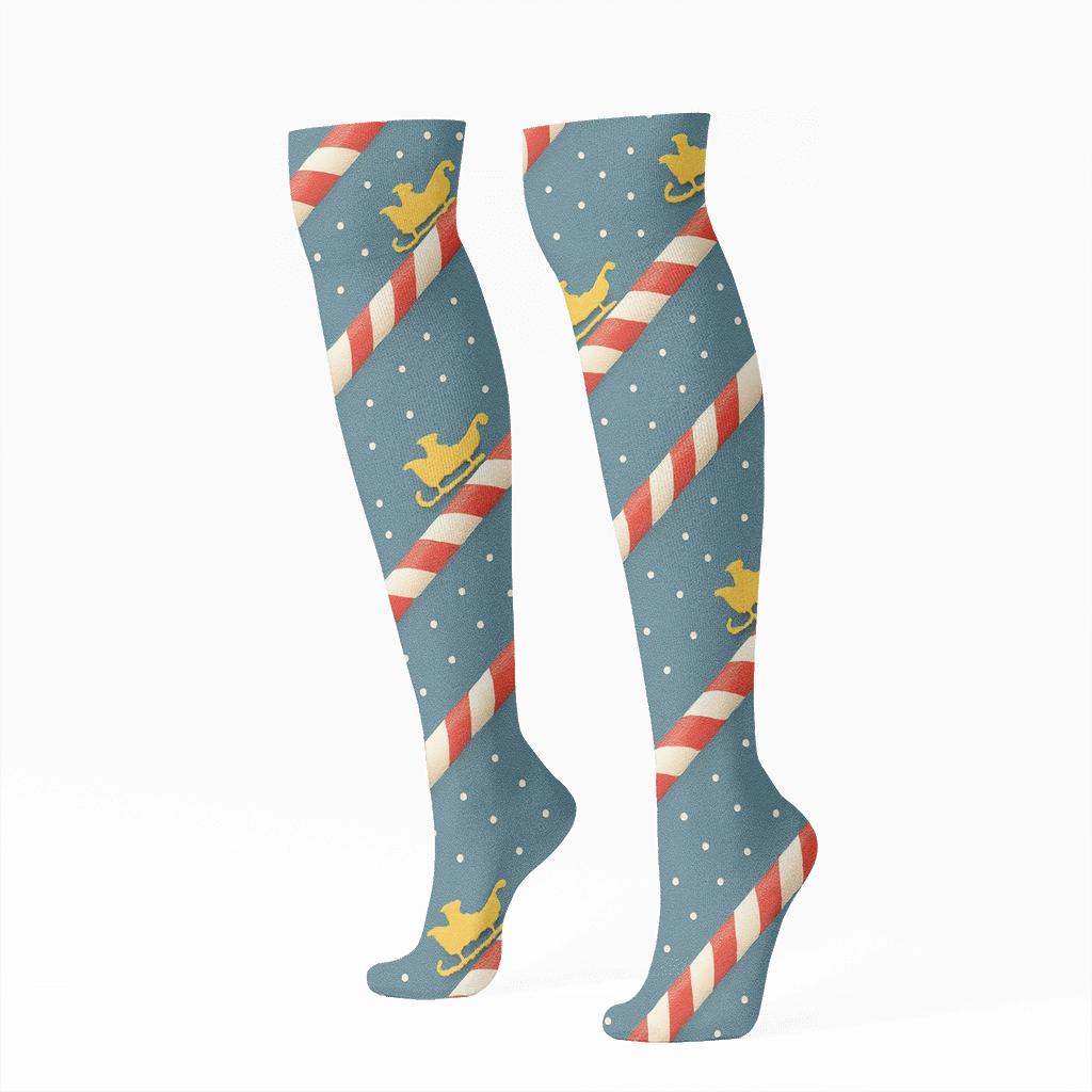 Striped Candy Sleigh Track Xmas Path personalized knee-high socks
