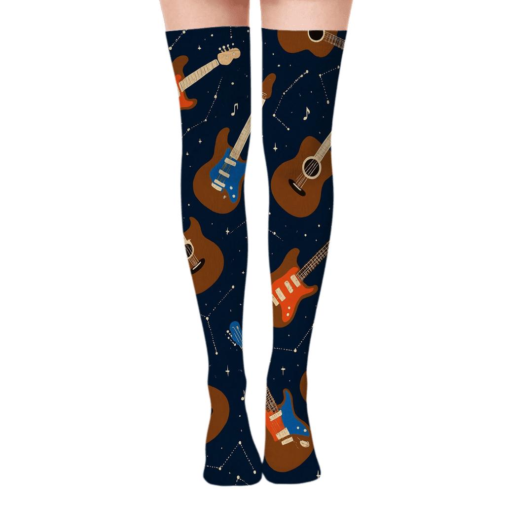 Starfield Guitar Constellation Pattern comfortable cotton over-the-knee socks