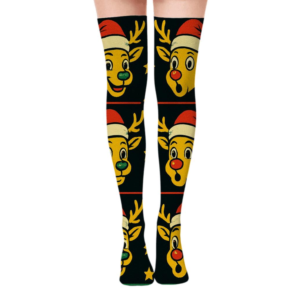 Reindeer Pop Art Ornament Stripe personalized over-the-knee socks