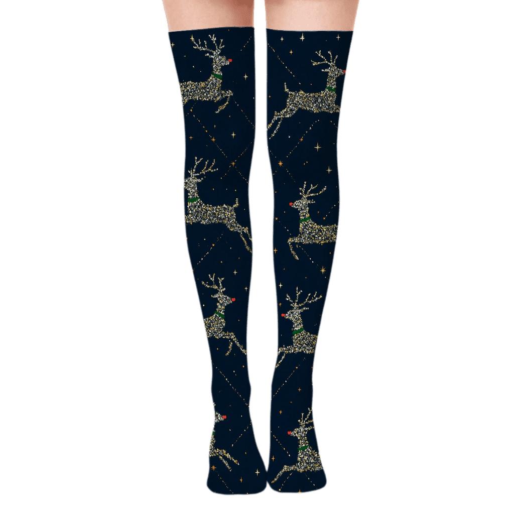 Christmas Starry Reindeer Lattice stylish fashion over-the-knee socks