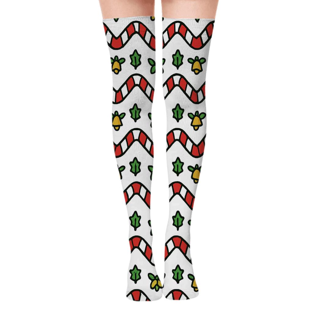 Candy Cane Chevron Holiday Flow premium cozy over-the-knee socks