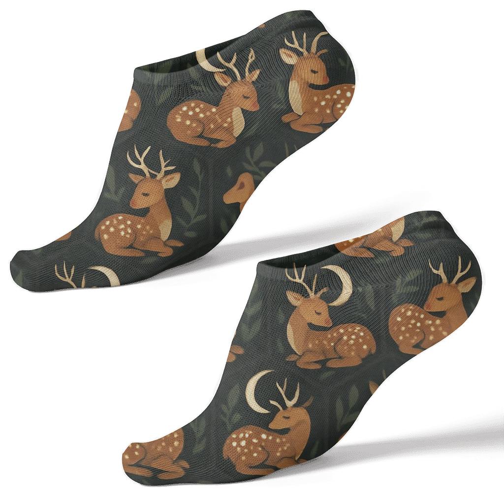 Moonlit Fawn Mosaic With Deer Whispers trendy patterned ankle socks