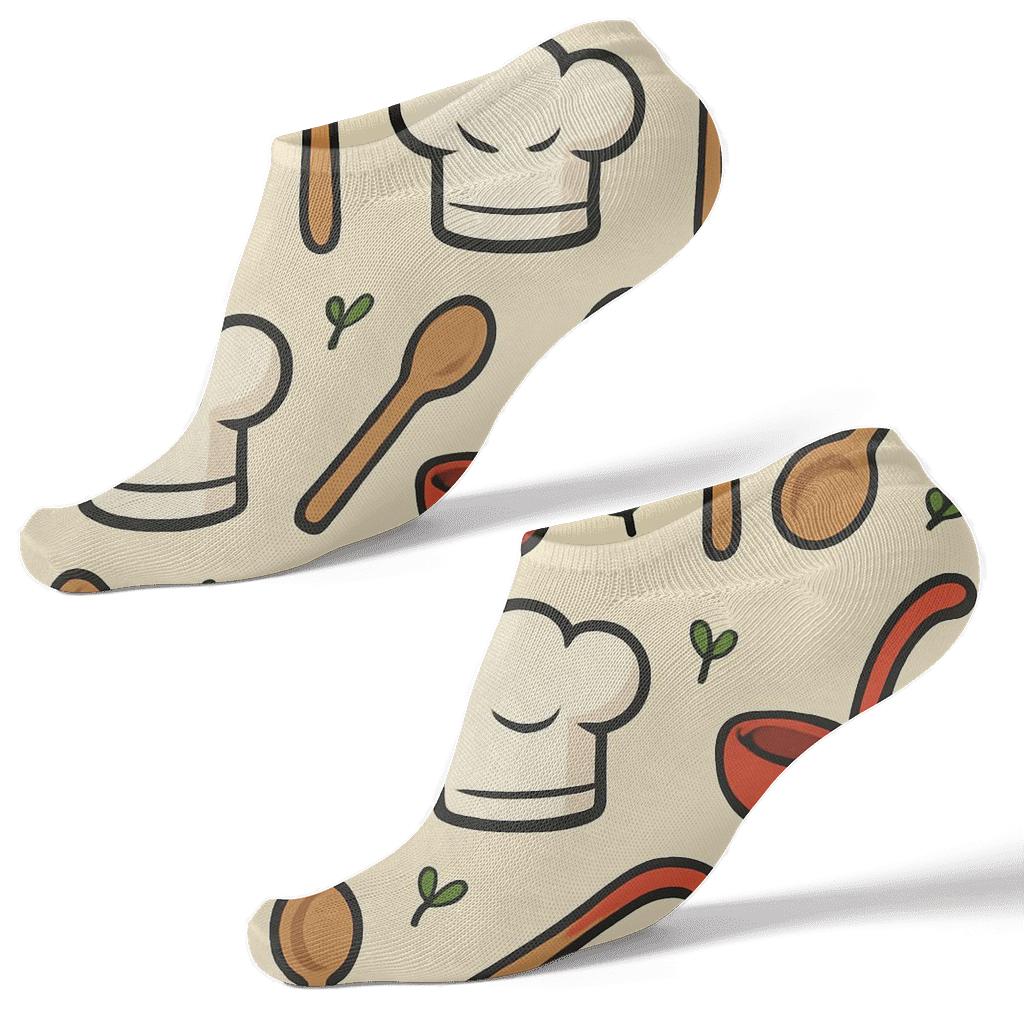 Cook Chef Hat Orbit On Cream Grid personalized ankle socks
