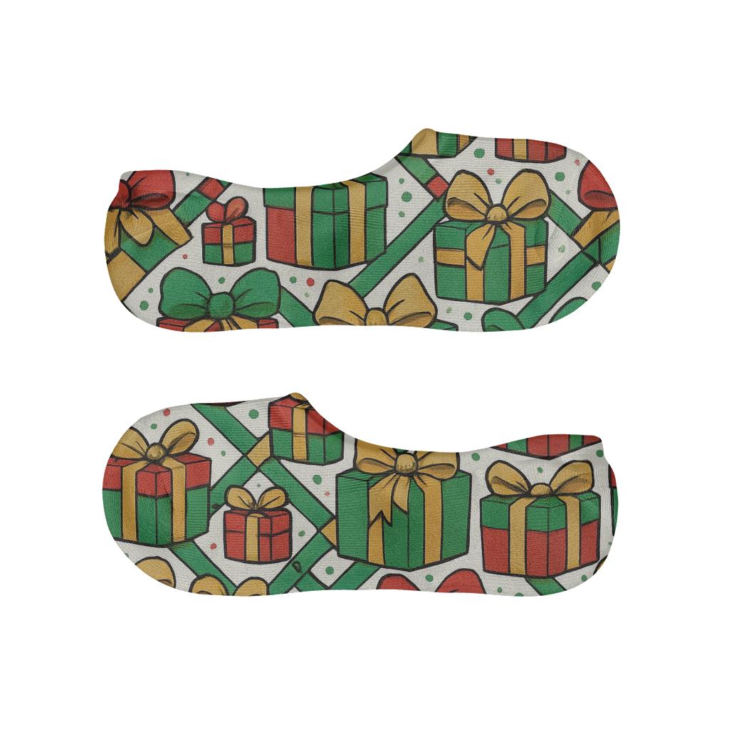 Ribbon Grid With Presents Motif soft cotton no-show socks