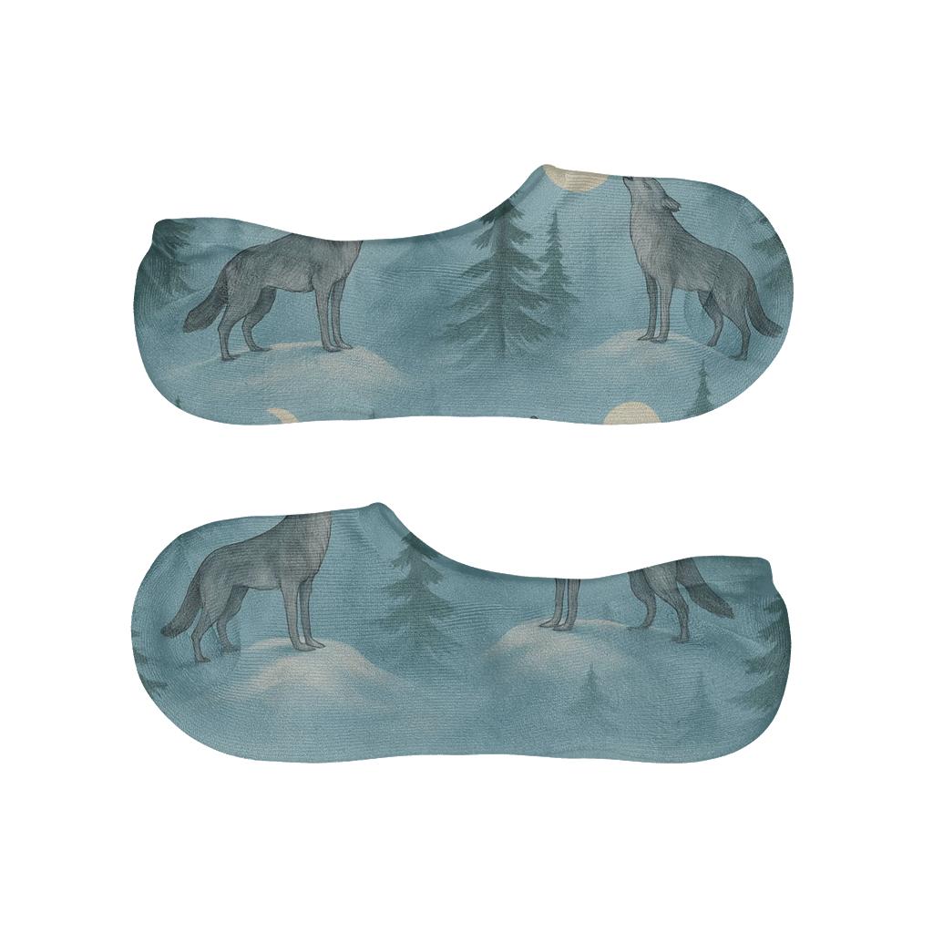 Gray Wolf Frosted Pine Howling Grid soft cotton no-show socks