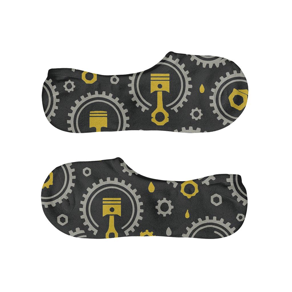 Orbiting Gear Rings Pattern For Mechanic low cut no-show socks