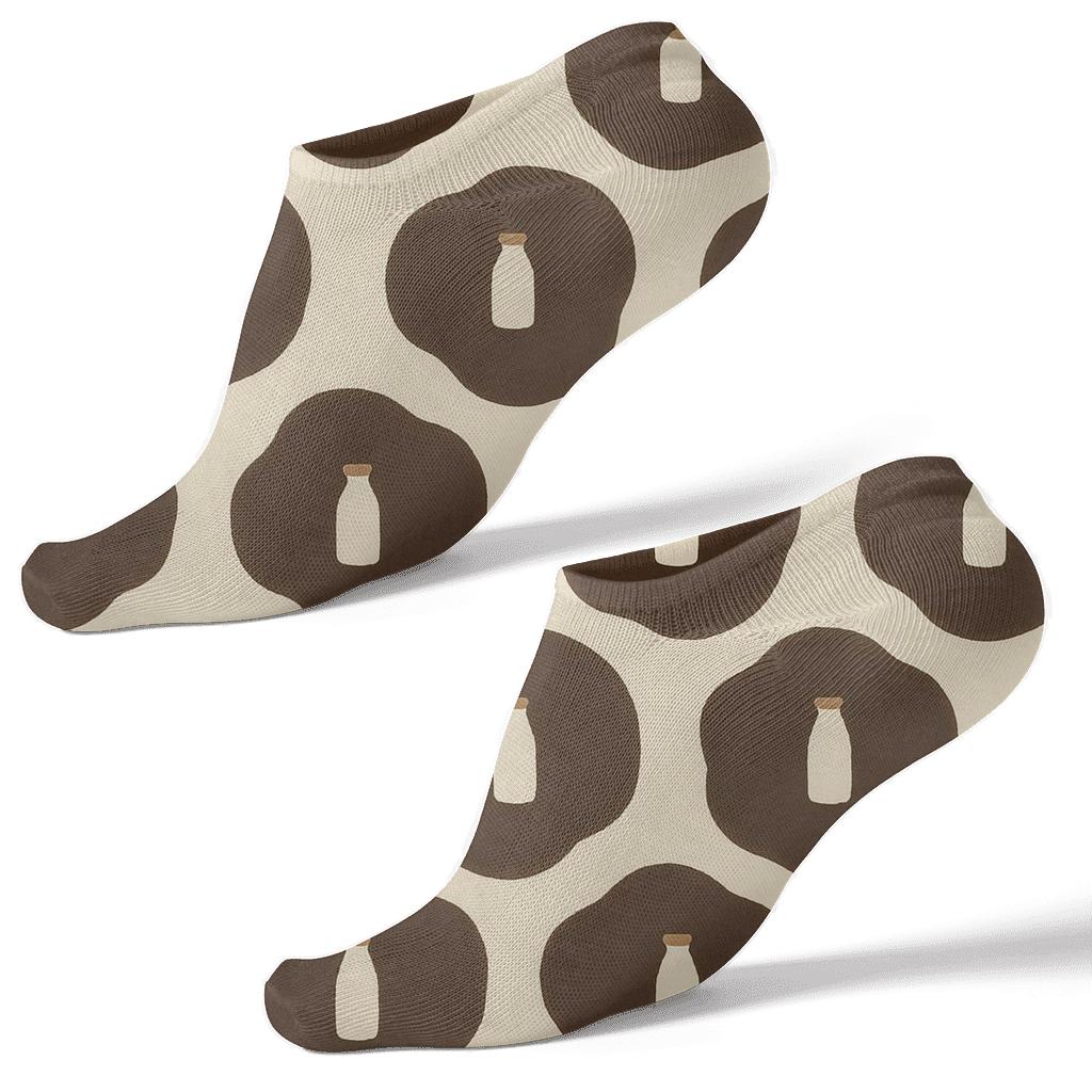 Creamy Pasture Milk Bottle Spot Grid stylish athletic ankle socks