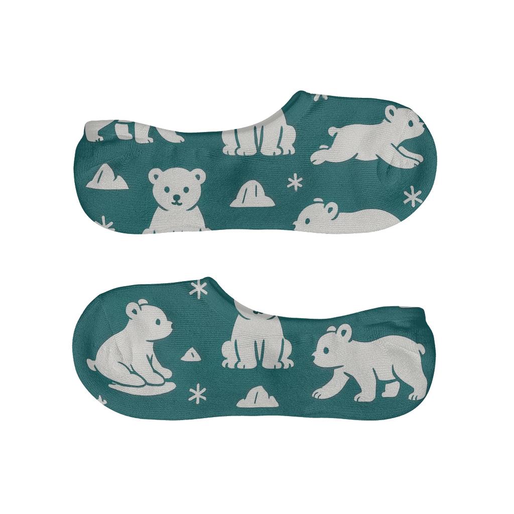Aurora Grid With Polar Bear Cub Silhouettes comfortable invisible socks