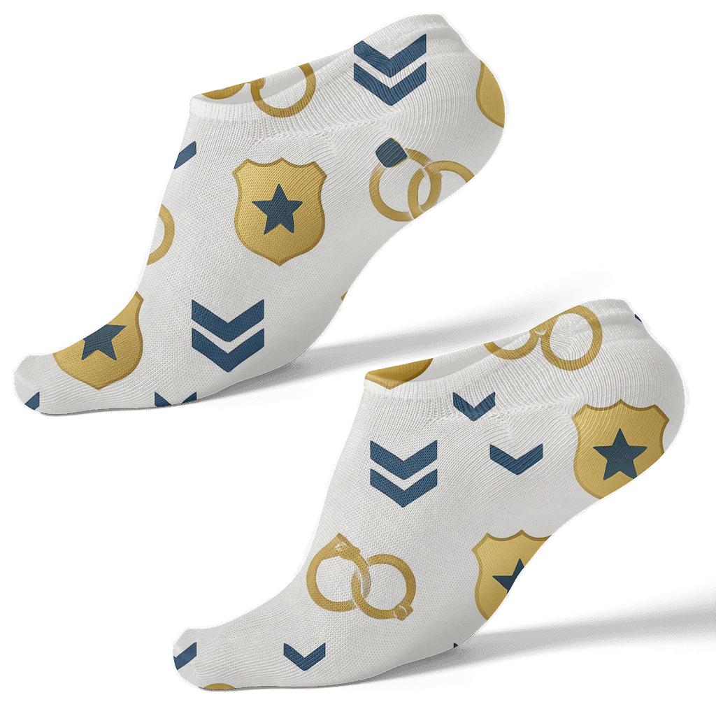 Badge Grid Honor Pattern With Police Officer Motifs trendy patterned ankle socks