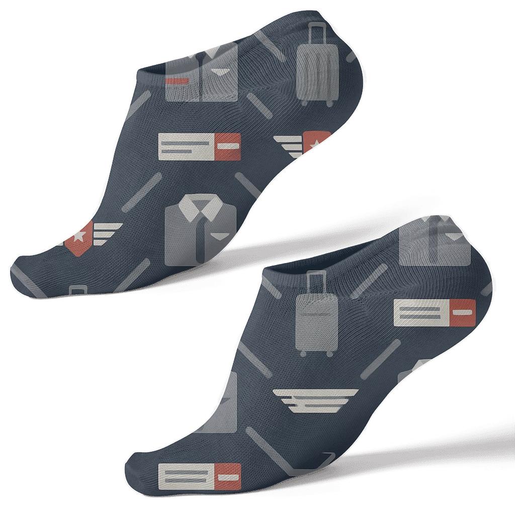 Runway Route Rhythm With Cabin Flight Attendant Motifs designer print ankle socks