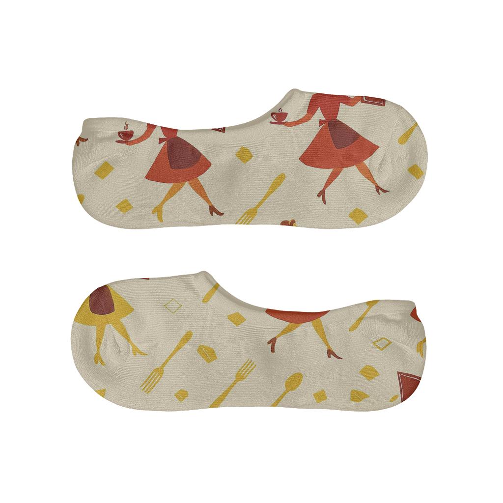 Celestial Menu Dance With Retro Waitress designer print no-show socks