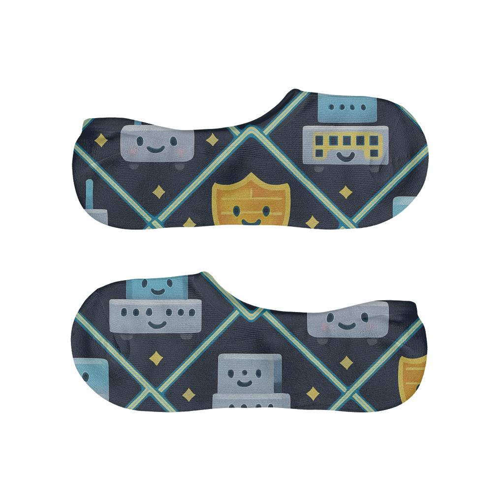 Network Administrator Signal Weave On Midnight Grid anti-slip no-show socks