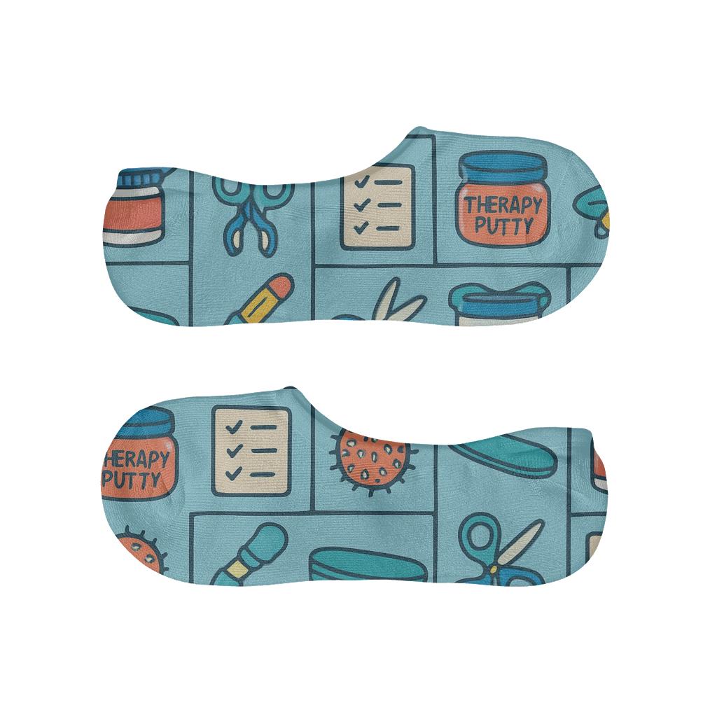 Occupational Therapist Therapy Play Icons Grid soft cotton no-show socks