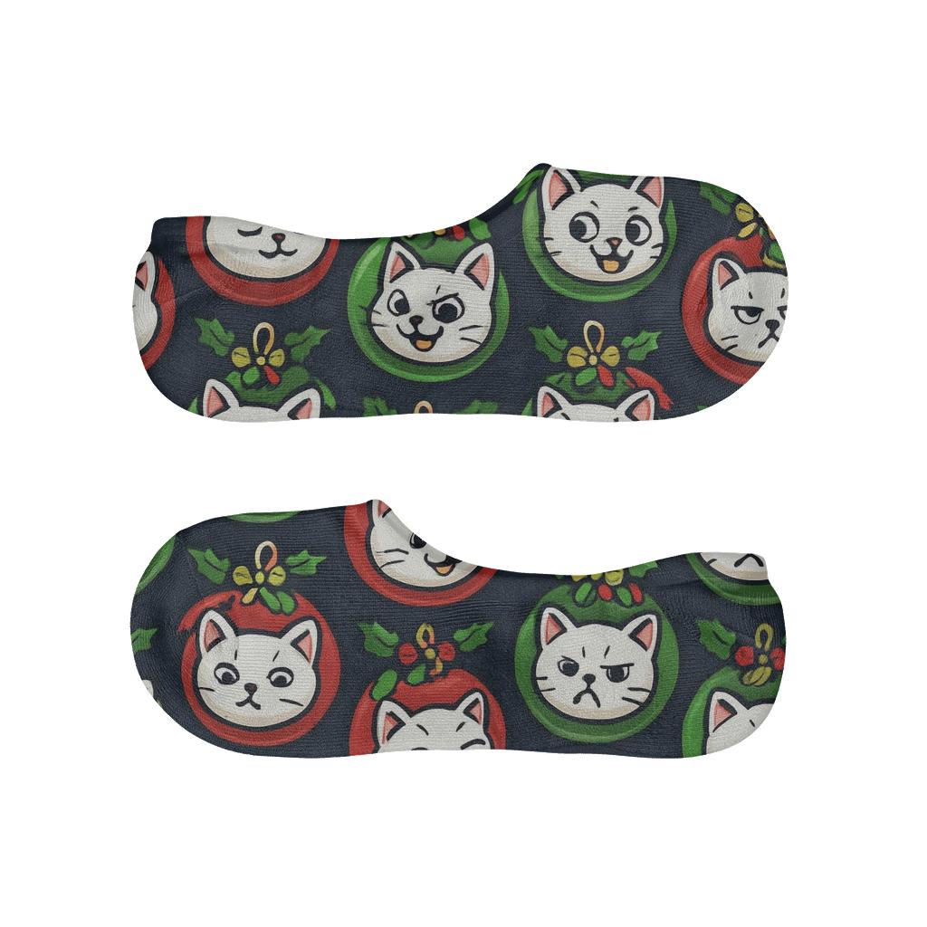 Christmas Tree Ornament Cats Grid On Midnight Background trendy no-show sock styles