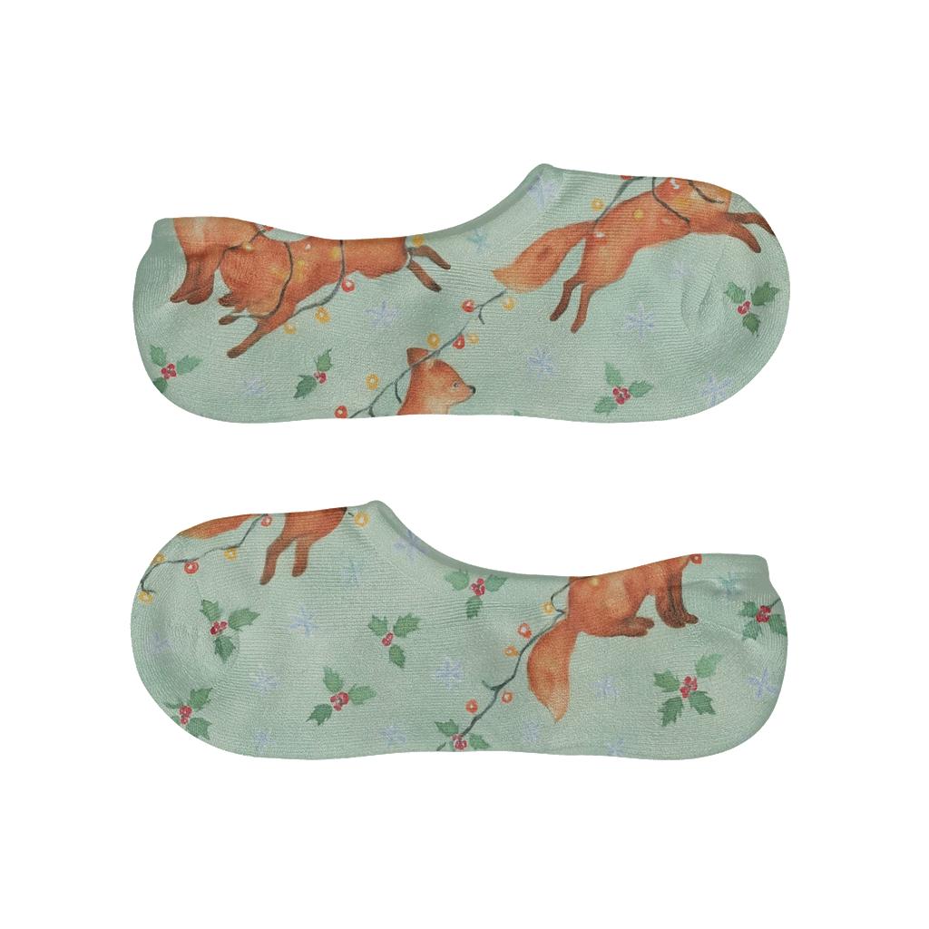 Festive Fox Garland Diagonal Stripe designer printed no-show socks