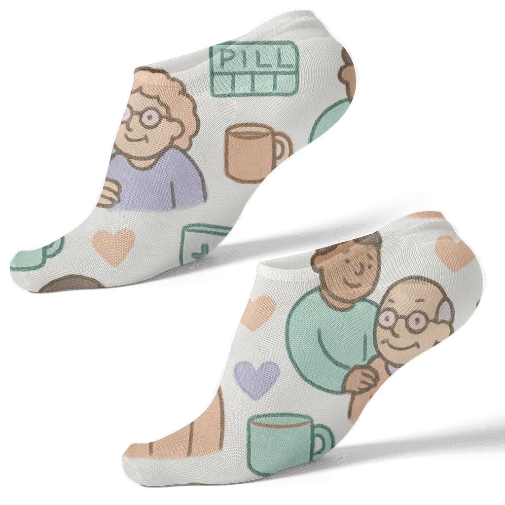Mint Hearts And Helping Hands With Caregiver Icons unique graphic ankle socks