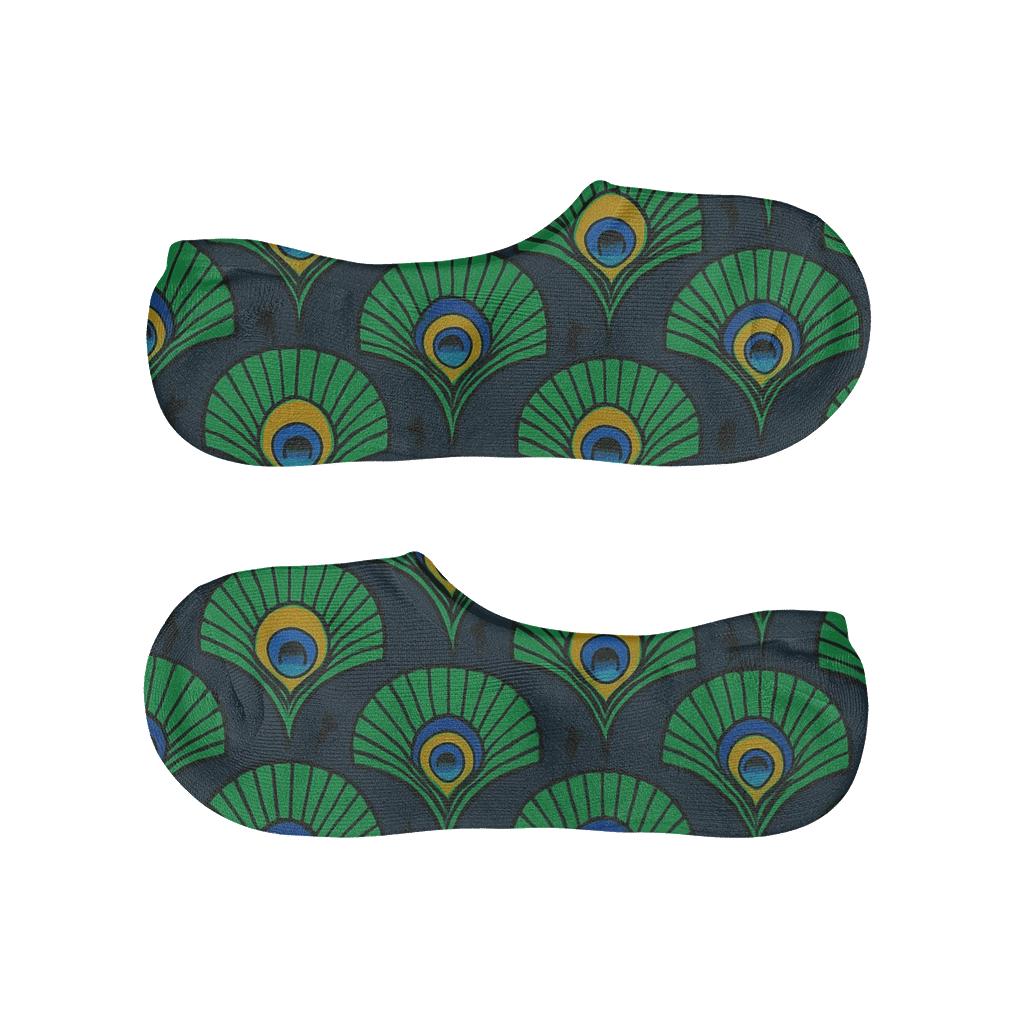 Peacock Eye Feather Fan On Midnight Field anti-slip no-show socks