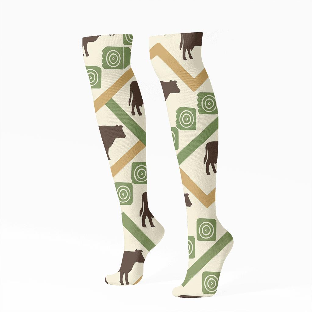 Pasture Stripe Tessellation Cow comfortable cotton knee-high socks