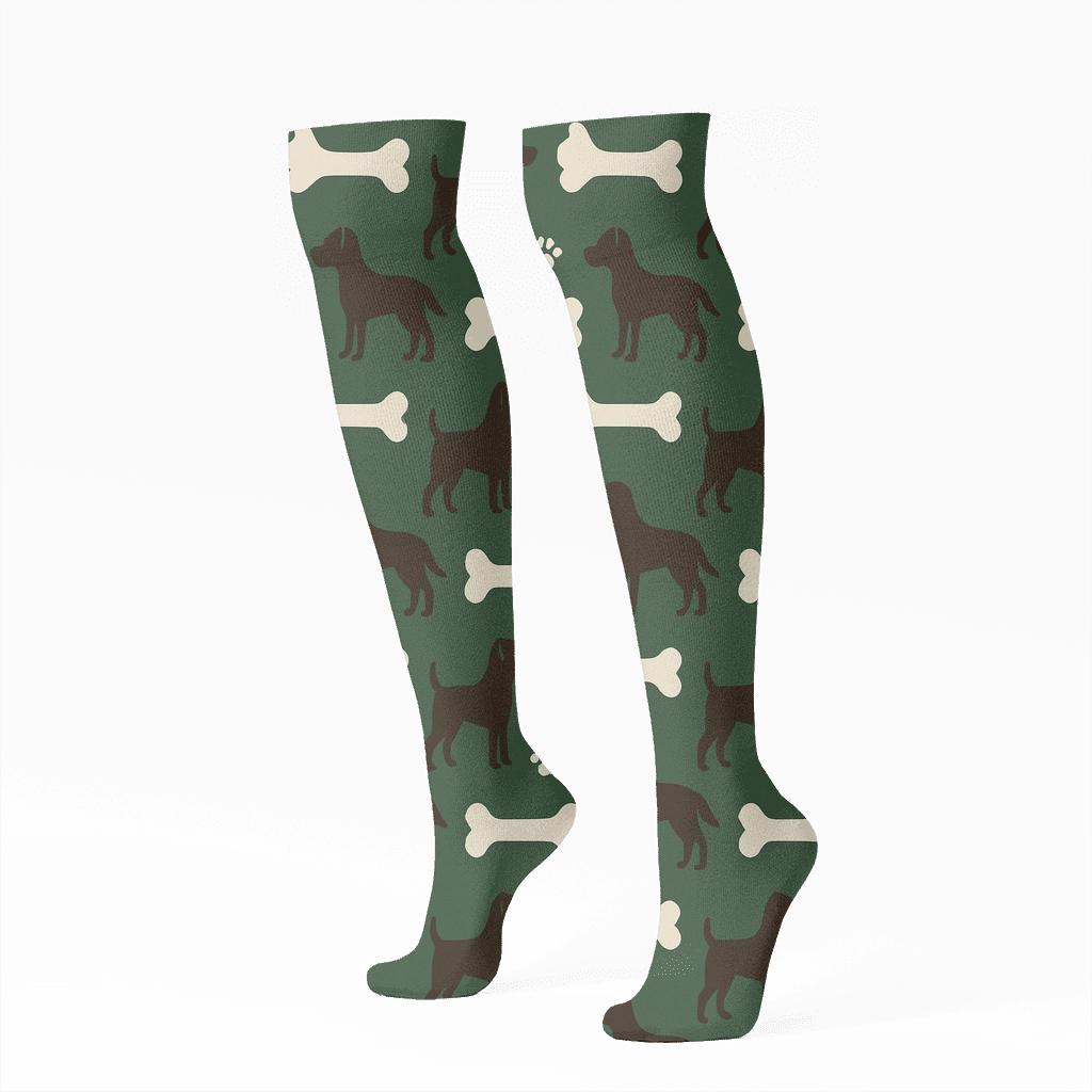 Bone Garland With Playful Dog Silhouettes premium sports knee-high socks