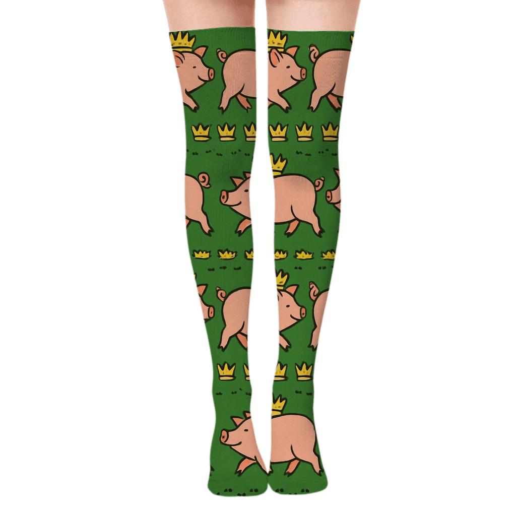 Pig Crown Parade Band Pattern stylish fashion over-the-knee socks