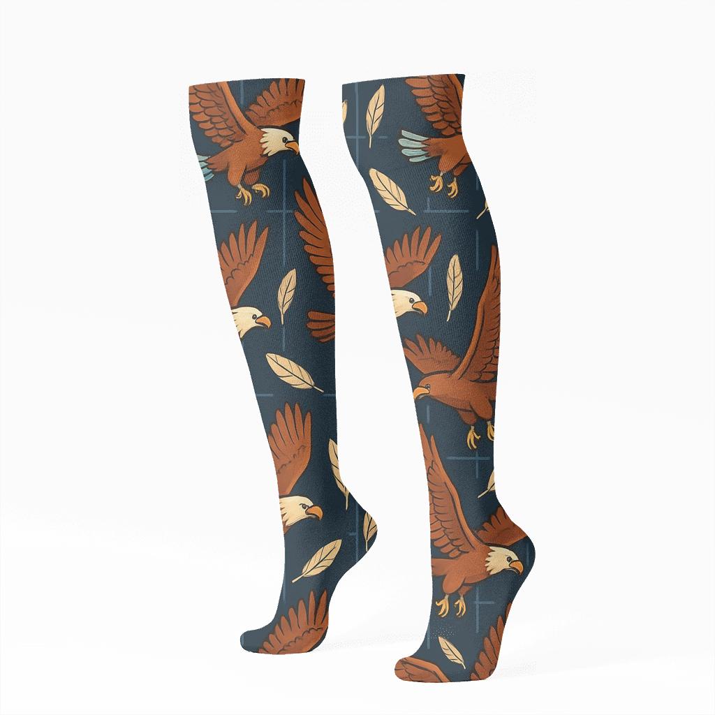 Eagle Constellation Feather Grid stylish athletic knee-high socks