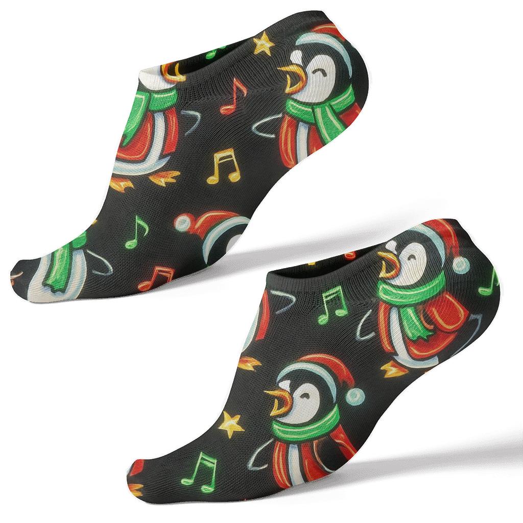 Snowy Penguin Caroler Scatter Night unique graphic ankle socks