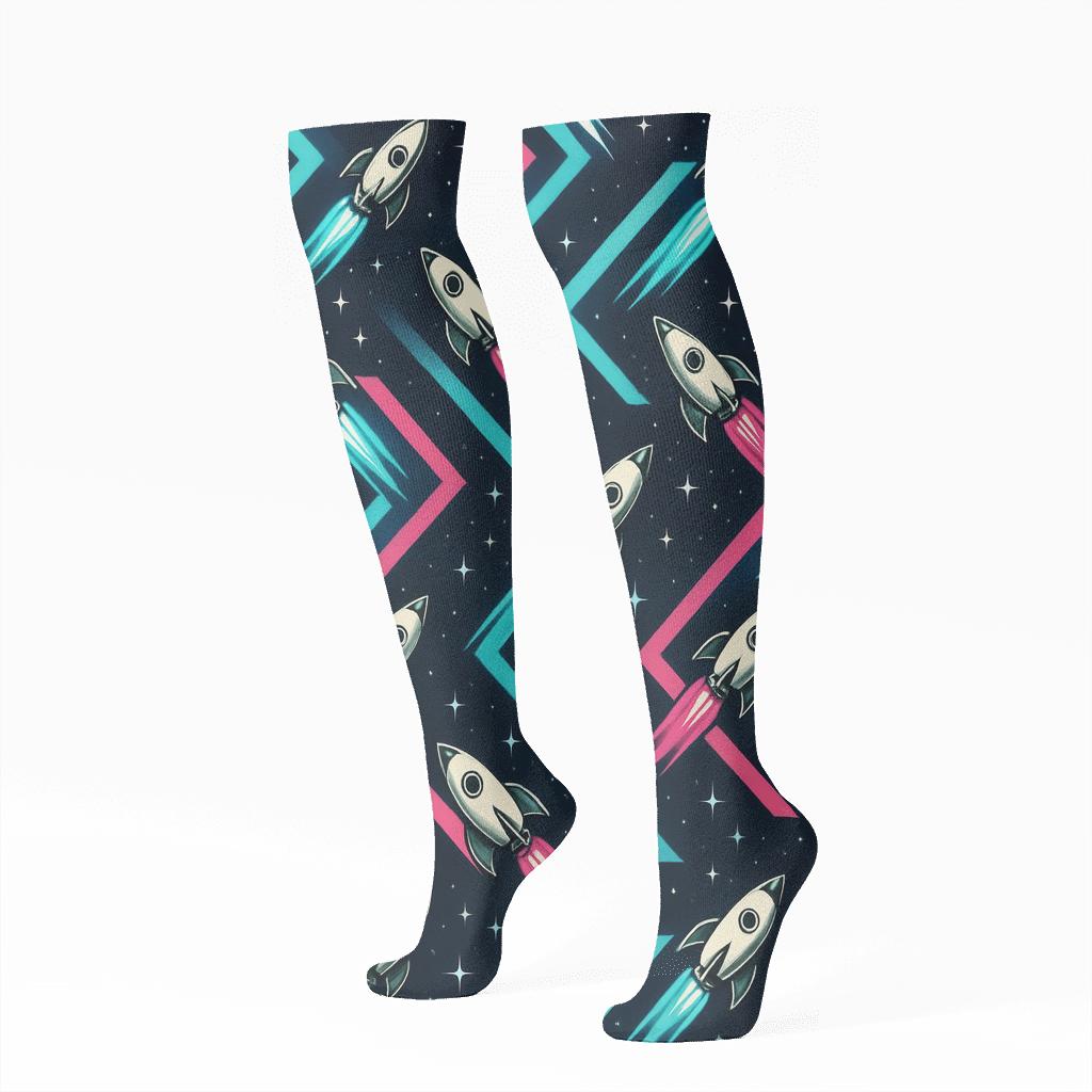 Ion Trail Rocket Chevron On Midnight Gradient unique graphic knee-high socks