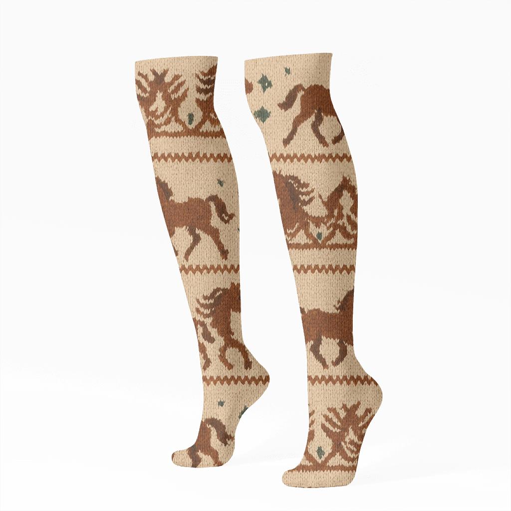 Pasture Crown Parade With Horse Motifs personalized knee-high socks