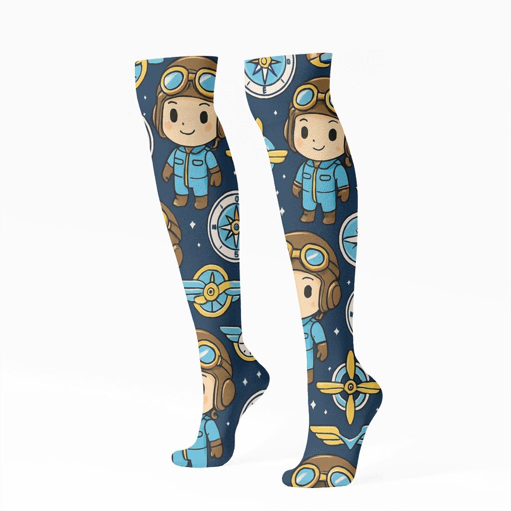 Pilot Constellation Flight Path Mosaic comfortable cotton knee-high socks