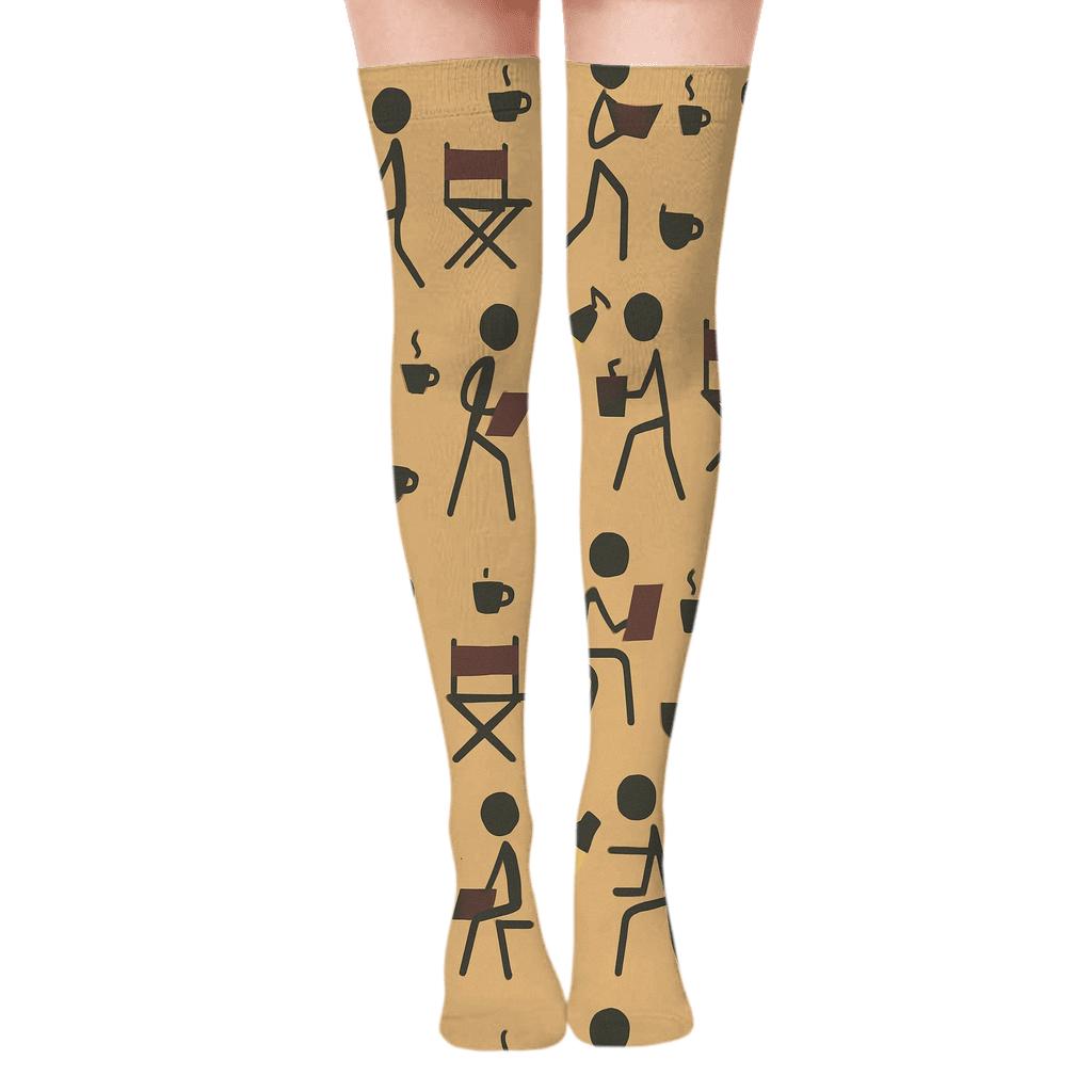 Backstage Rehearsal Pattern With Actor Whimsy designer print over-the-knee socks