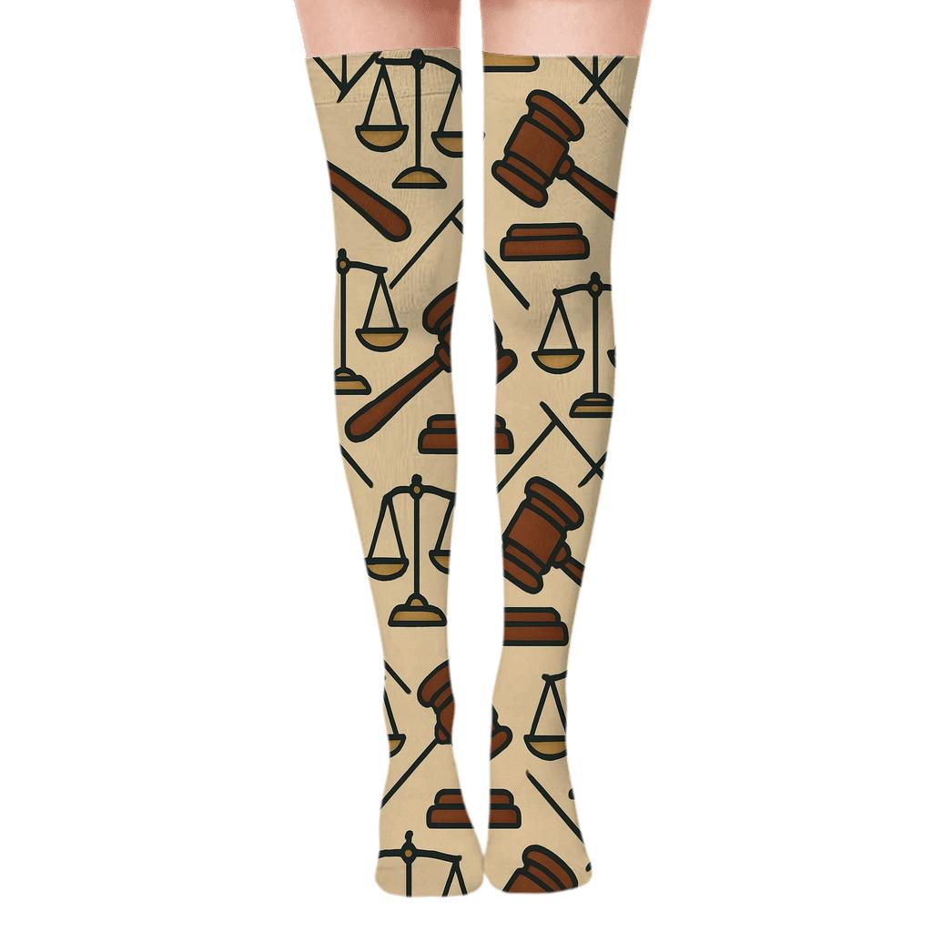 Judge Tiled Gavel And Scales Lattice custom over-the-knee socks