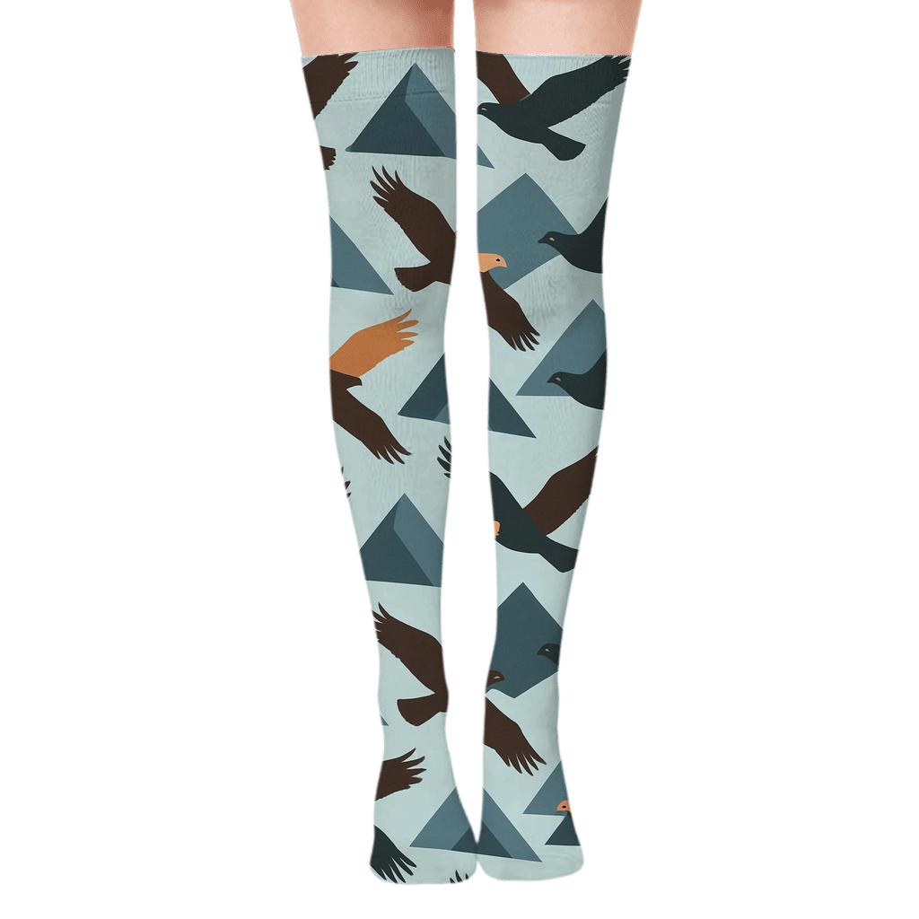 Mountain Wind Tessellation Sky Currents Eagle designer print over-the-knee socks