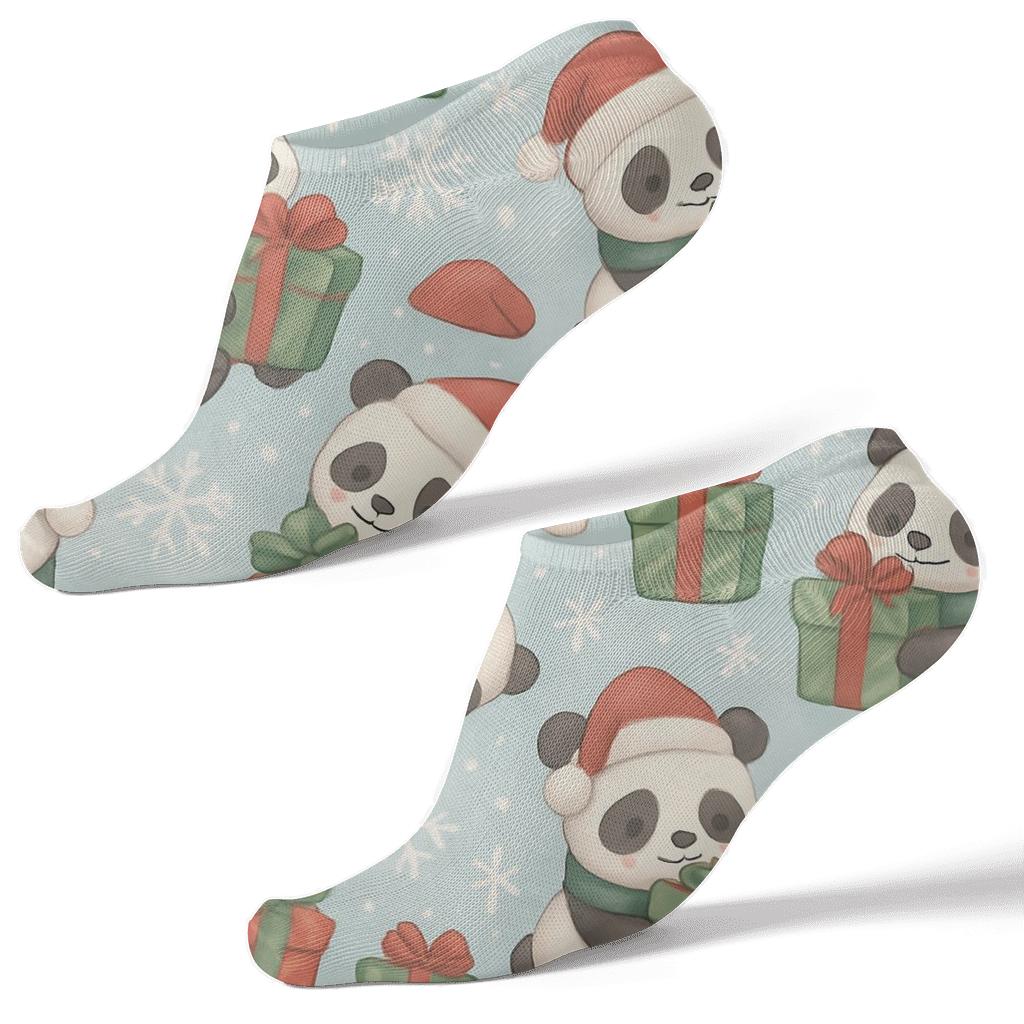 Pandas With Presents Snowflake Toss stylish athletic ankle socks