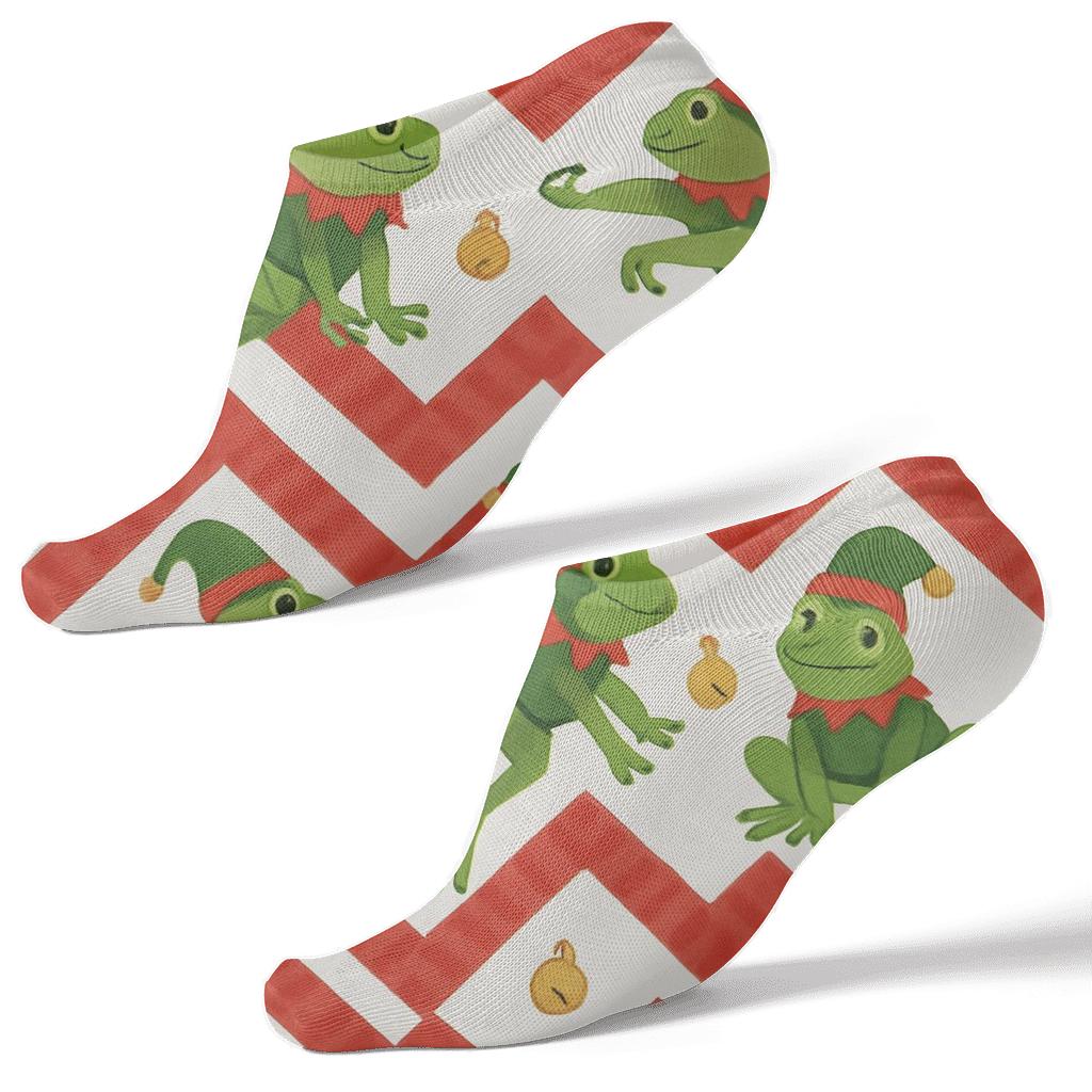Frog Elf Candy Cane Chevron custom ankle socks