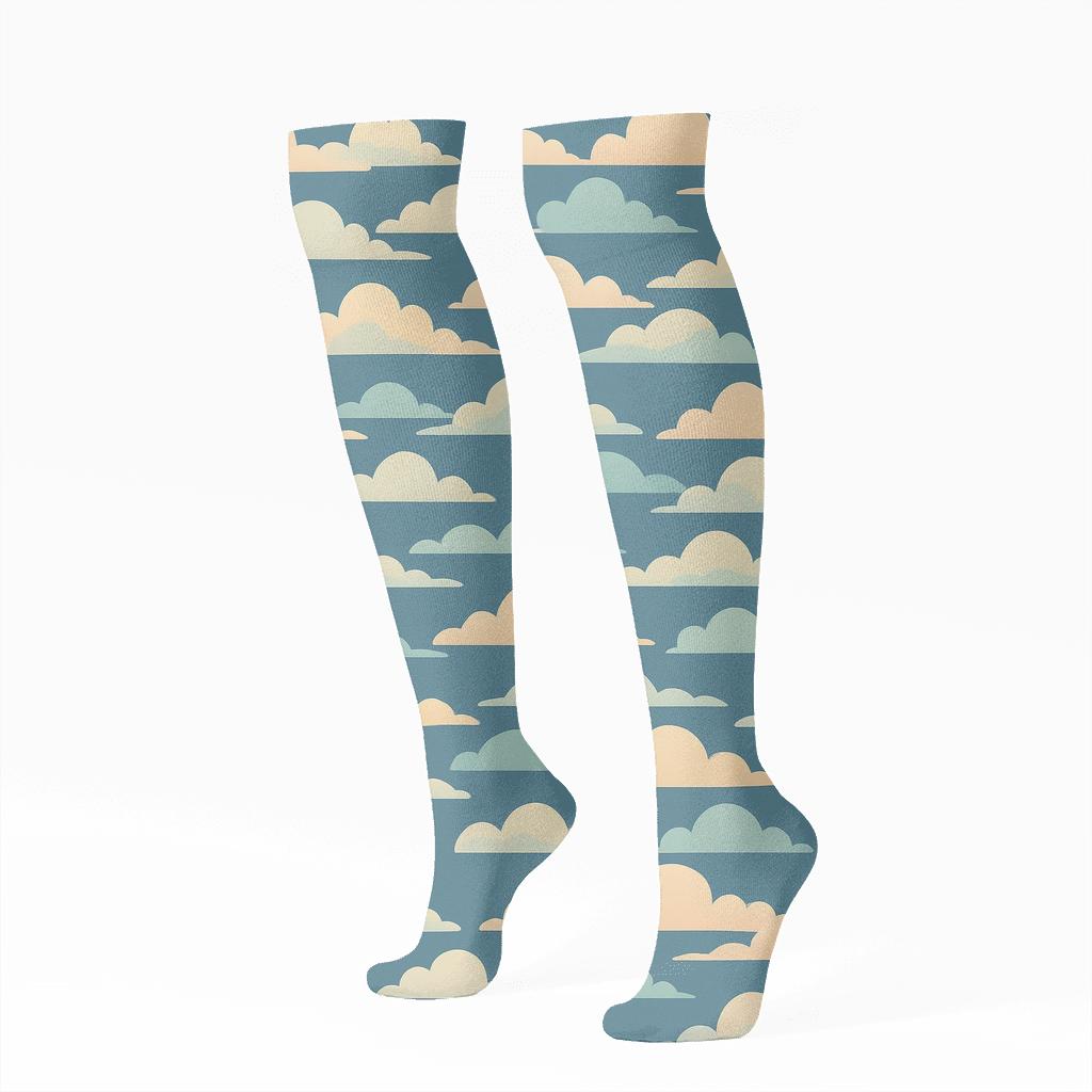 Clouds Horizon Stripe Sky Pattern unique graphic knee-high socks
