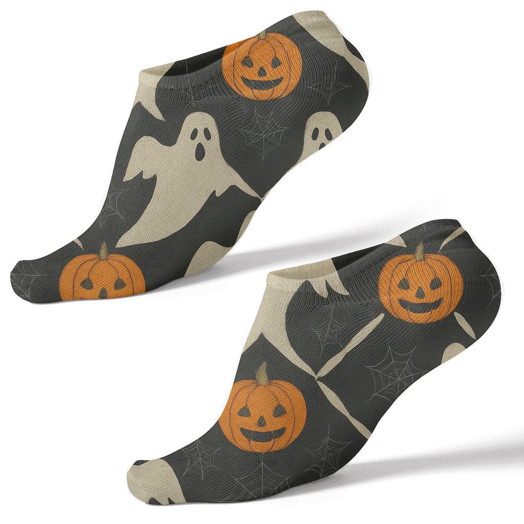 Ghost Silhouette Lattice With Orange Pumpkins On Black Background stylish athletic ankle socks