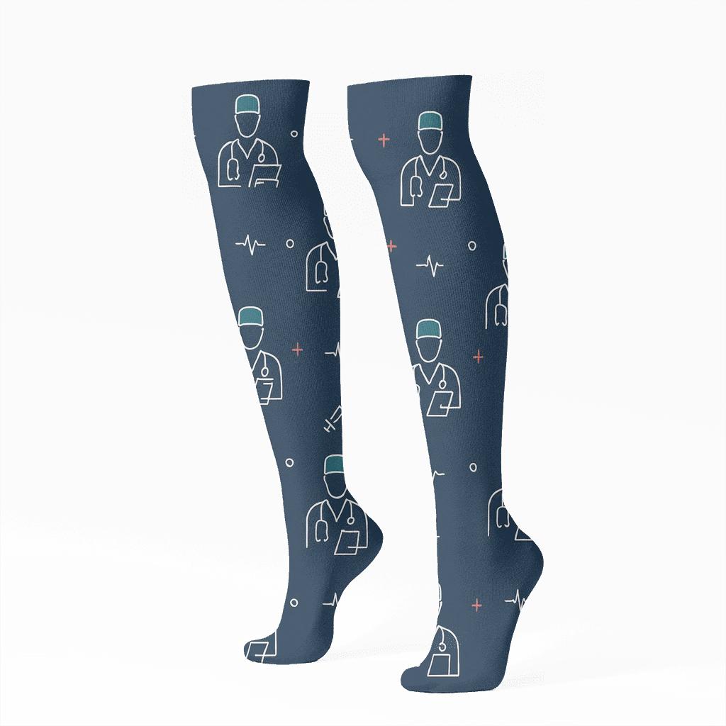 Doctor Night Shift Nebula Grid unique graphic knee-high socks