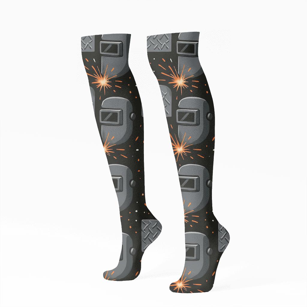 Spark Grid With Welder Mask Rhythm designer print knee-high socks