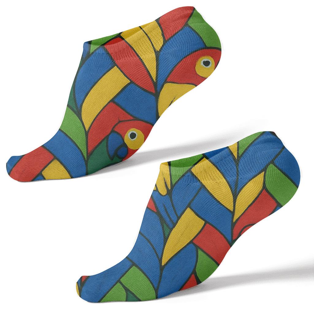 Tropical Parrot Plumage Mosaic On Jungle Green stylish athletic ankle socks