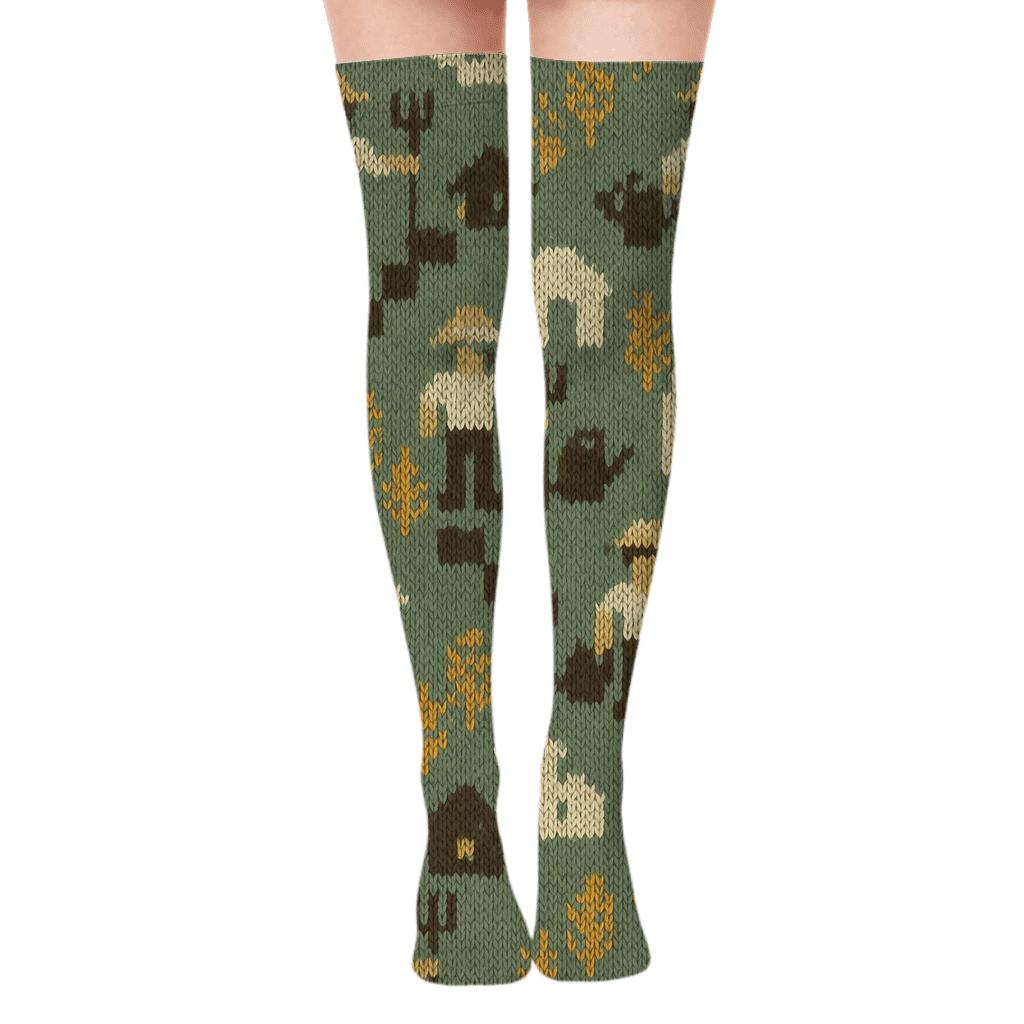 Golden Harvest Patchwork Farmer trendy patterned over-the-knee socks